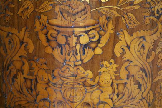 A 19th century Dutch walnut and marquetry corner vitrine, H.200cm